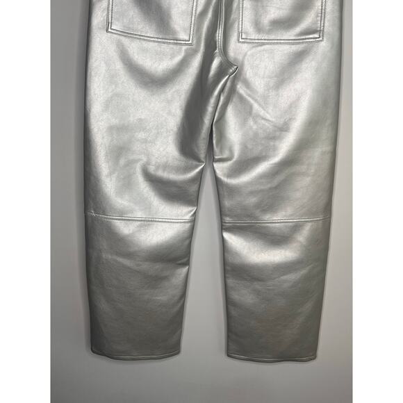 Pistola NWT Taylor High Rise Barrel Leg Party Faux Leather Pants Metallic Silver - Picture 12 of 13
